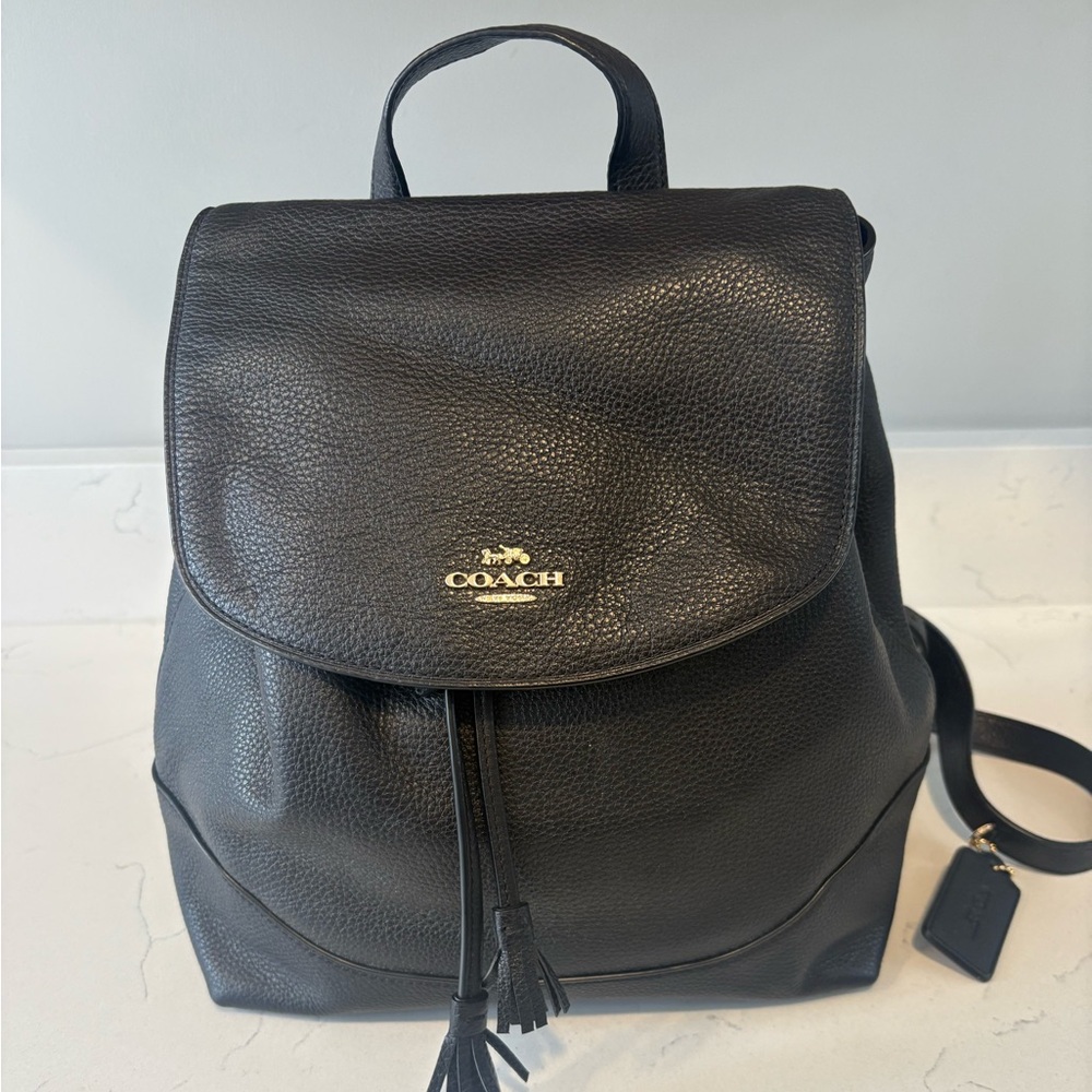 Coach Pebbled Black Leather Backpack